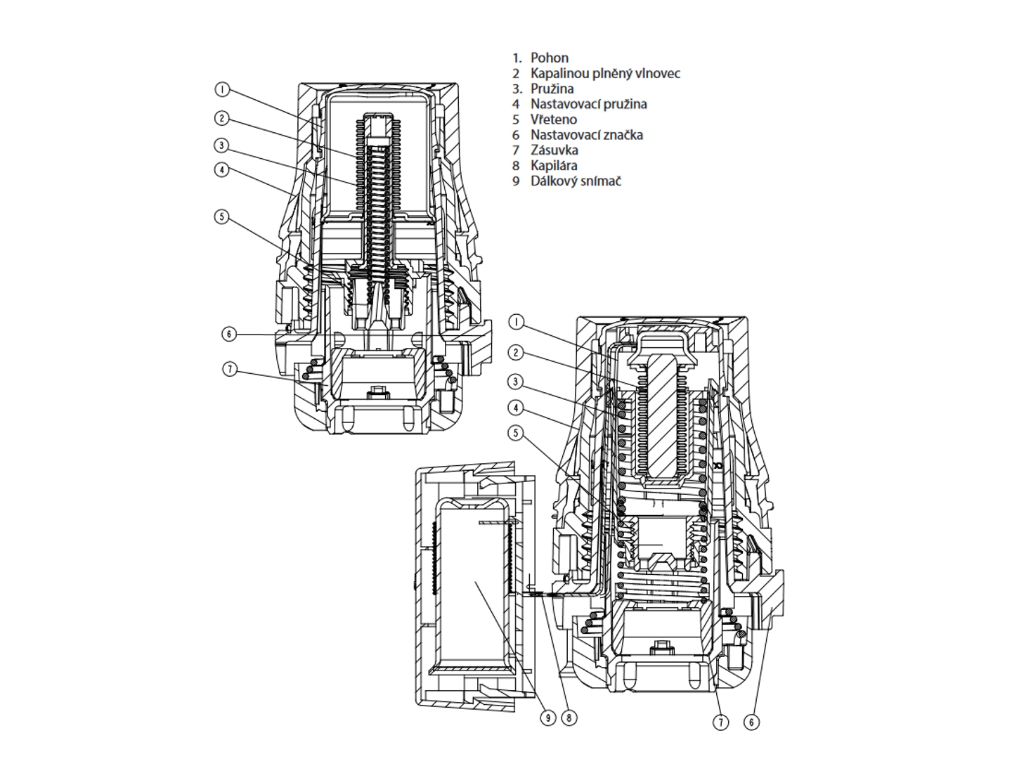 Danfoss Redia termostatická hlavice - skladba